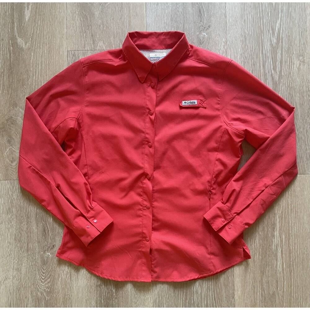 Columbia PFG Long Sleeve Shirt Snap Up Vented  Womens Medium Bright Orange